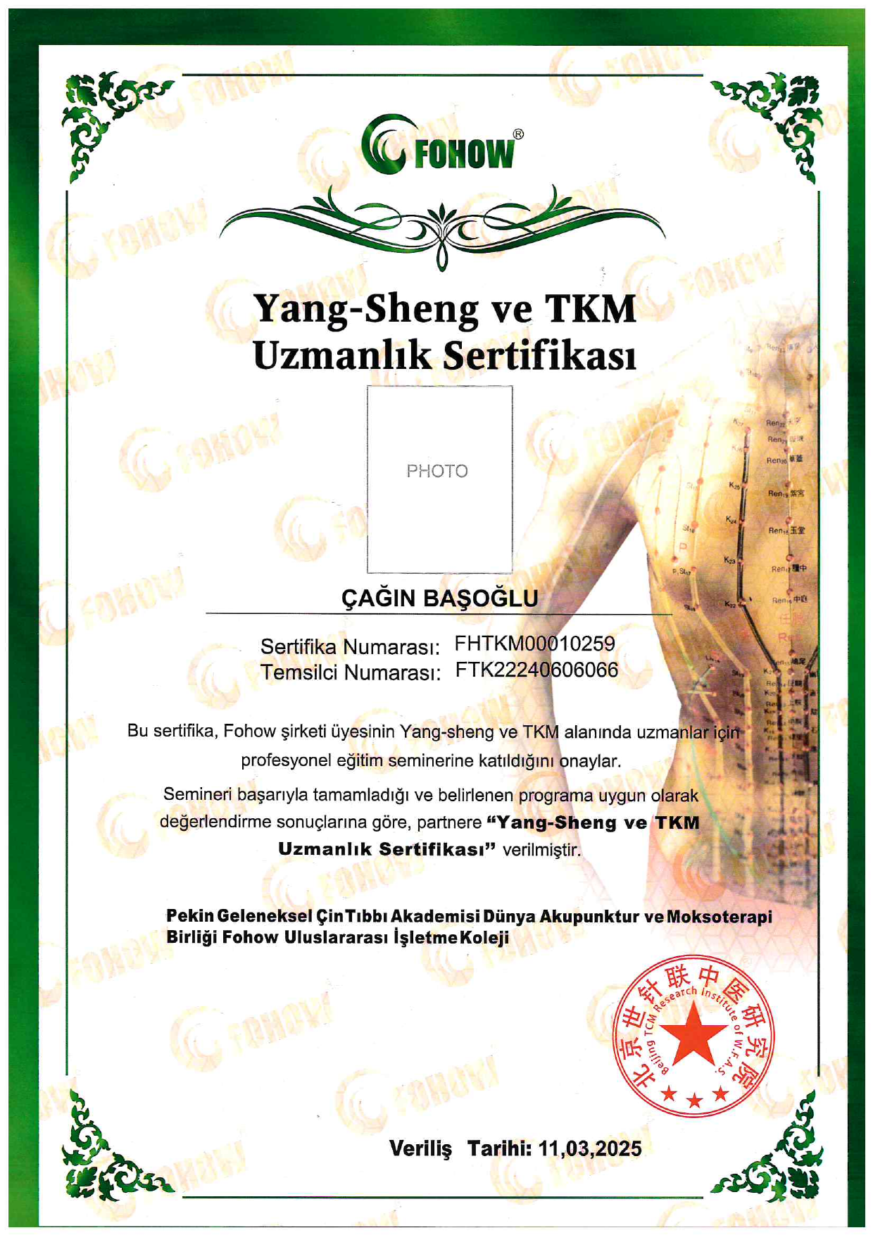 Yang-Sheng ve TKM uzmanlık sertifikası